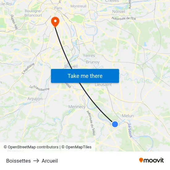 Boissettes to Arcueil map
