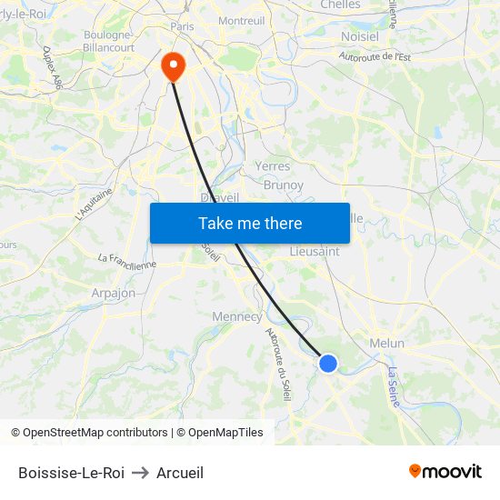 Boissise-Le-Roi to Arcueil map