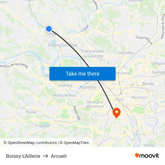 Boissy-L'Aillerie to Arcueil map