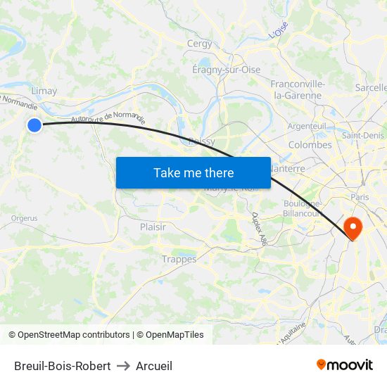 Breuil-Bois-Robert to Arcueil map