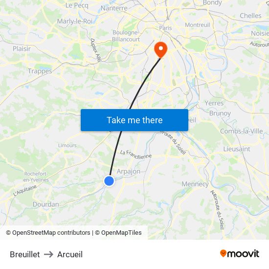 Breuillet to Arcueil map