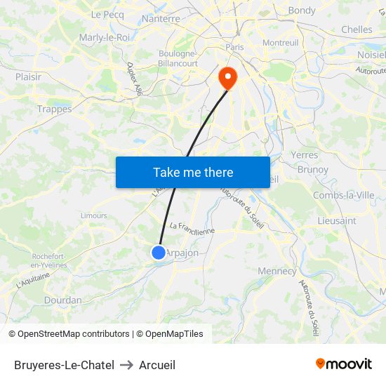 Bruyeres-Le-Chatel to Arcueil map