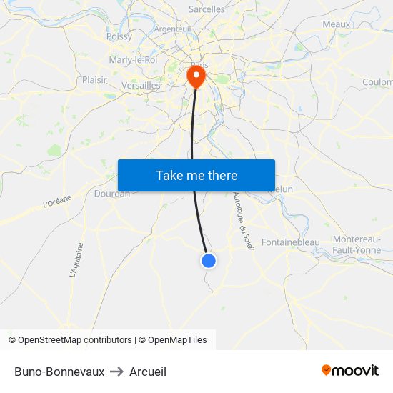 Buno-Bonnevaux to Arcueil map