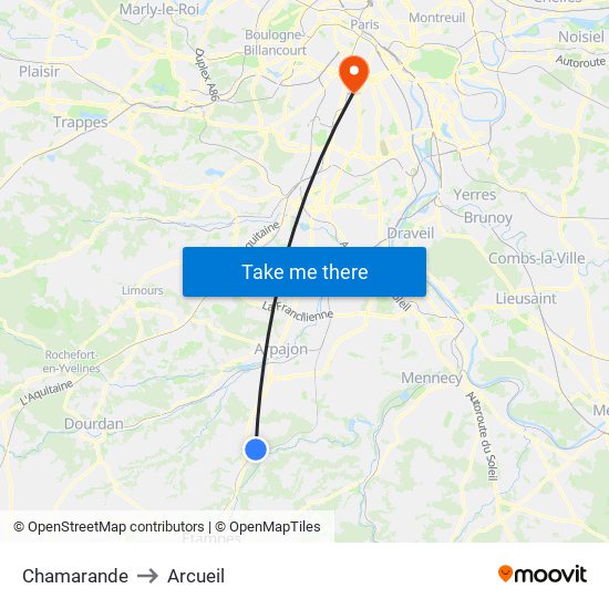Chamarande to Arcueil map
