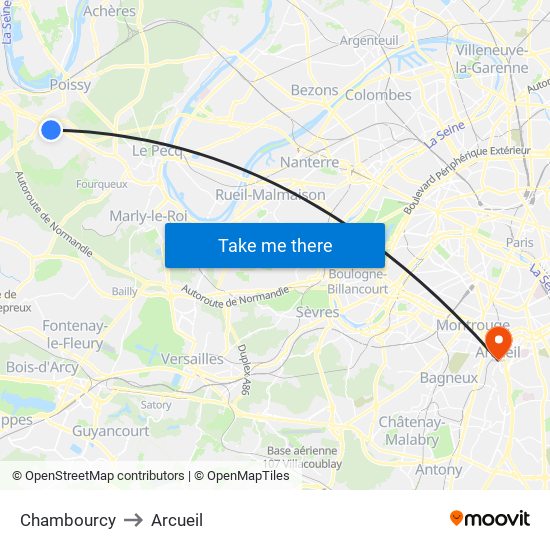 Chambourcy to Arcueil map