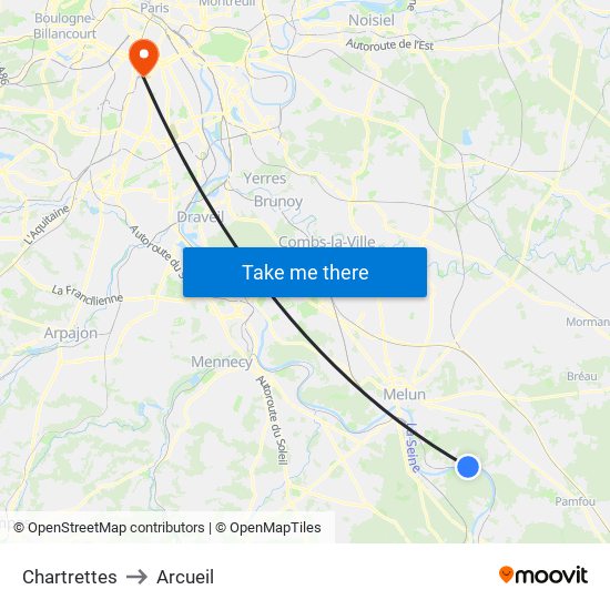 Chartrettes to Arcueil map