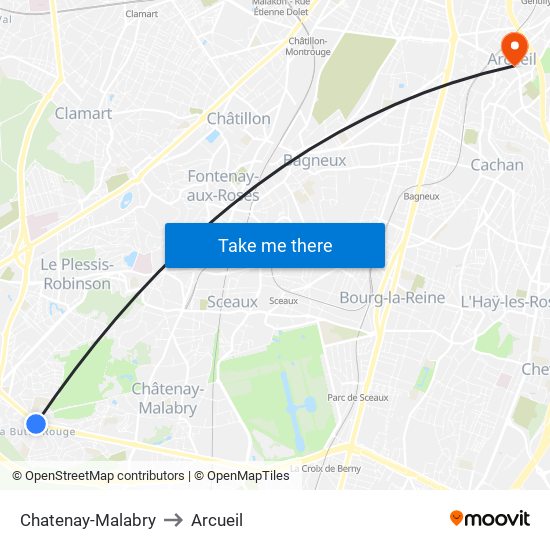 Chatenay-Malabry to Arcueil map