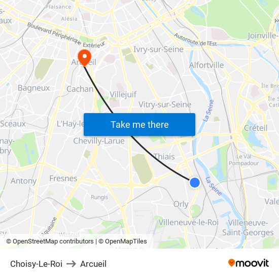 Choisy-Le-Roi to Arcueil map