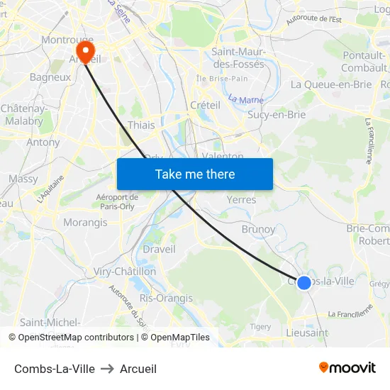 Combs-La-Ville to Arcueil map