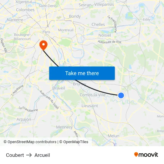 Coubert to Arcueil map