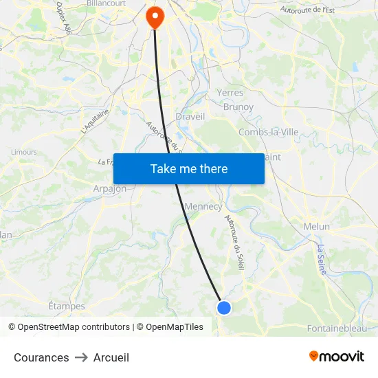 Courances to Arcueil map
