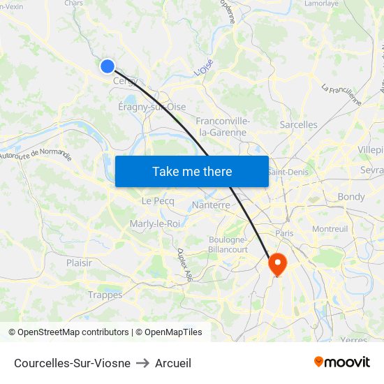 Courcelles-Sur-Viosne to Arcueil map