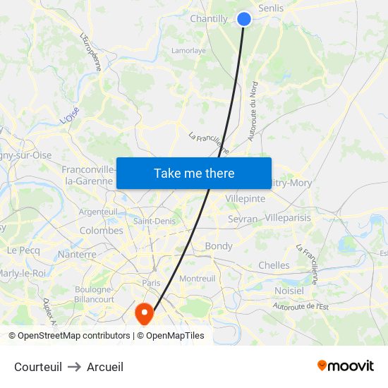 Courteuil to Arcueil map