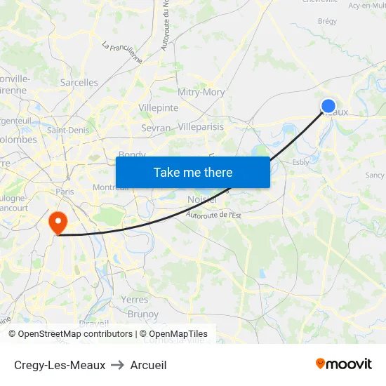 Cregy-Les-Meaux to Arcueil map
