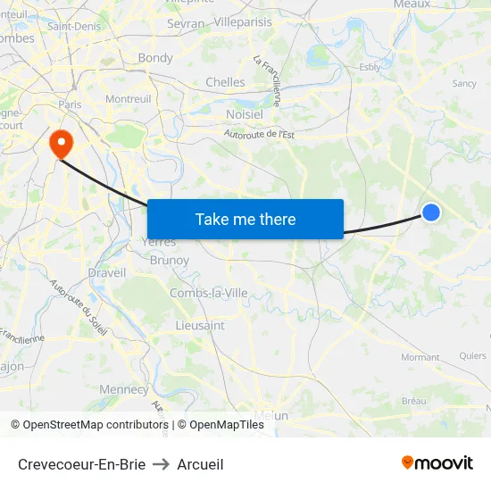 Crevecoeur-En-Brie to Arcueil map