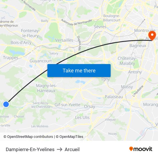 Dampierre-En-Yvelines to Arcueil map