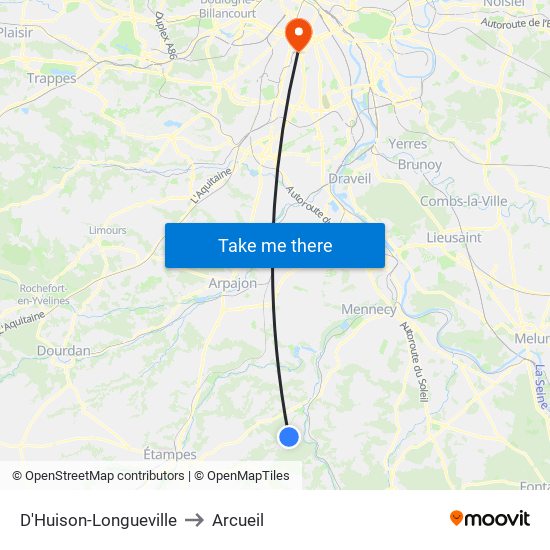 D'Huison-Longueville to Arcueil map