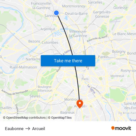 Eaubonne to Arcueil map