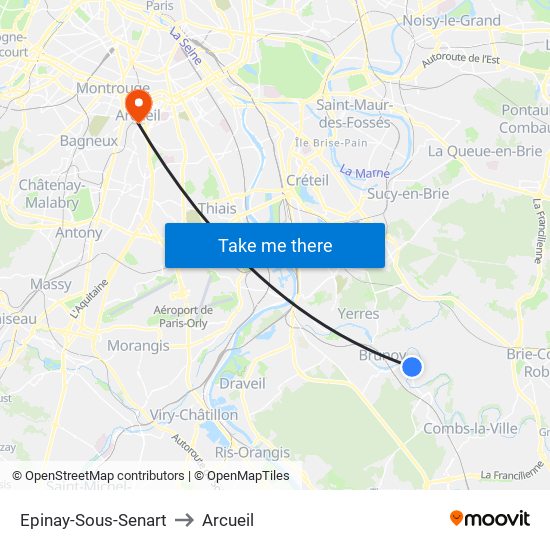 Epinay-Sous-Senart to Arcueil map