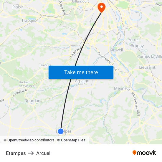 Etampes to Arcueil map