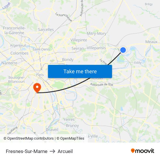 Fresnes-Sur-Marne to Arcueil map