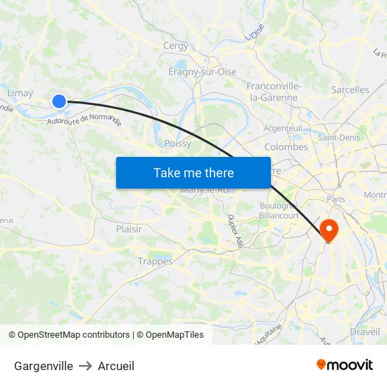 Gargenville to Arcueil map
