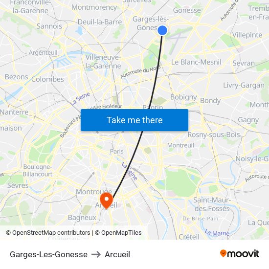 Garges-Les-Gonesse to Arcueil map
