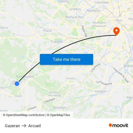 Gazeran to Arcueil map