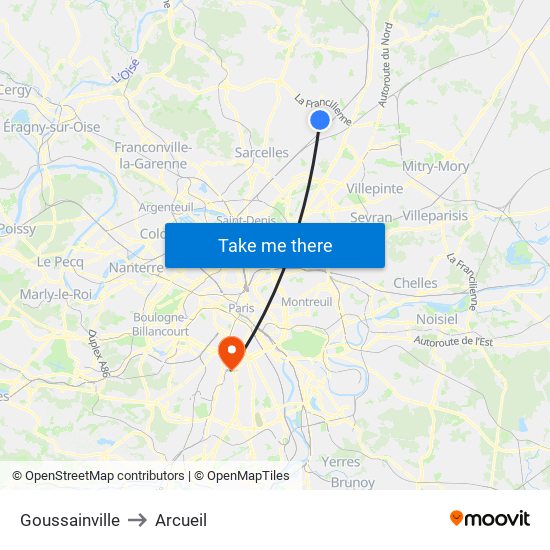 Goussainville to Arcueil map
