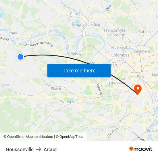 Goussonville to Arcueil map