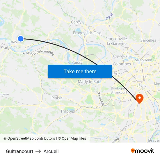 Guitrancourt to Arcueil map