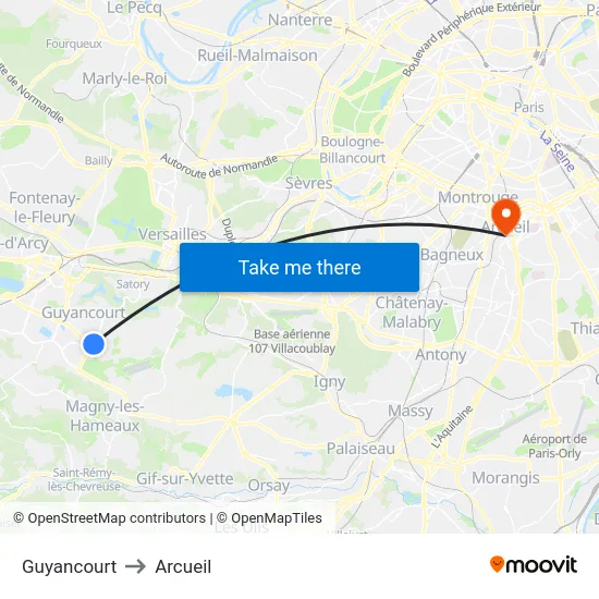Guyancourt to Arcueil map
