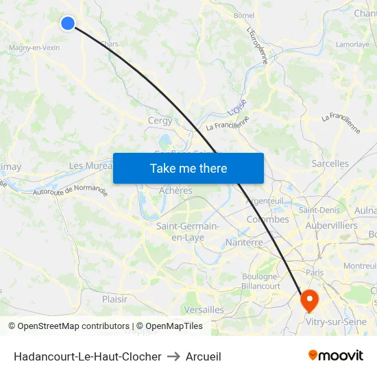 Hadancourt-Le-Haut-Clocher to Arcueil map