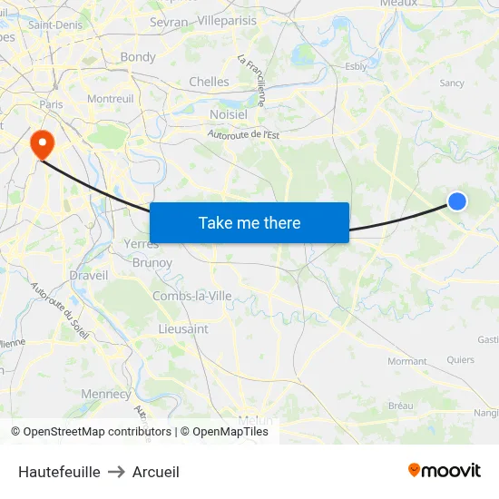 Hautefeuille to Arcueil map