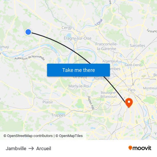Jambville to Arcueil map