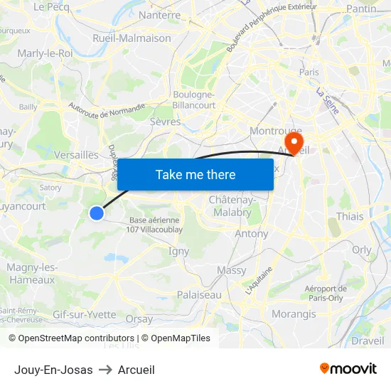 Jouy-En-Josas to Arcueil map