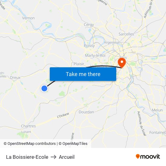 La Boissiere-Ecole to Arcueil map