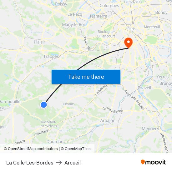 La Celle-Les-Bordes to Arcueil map