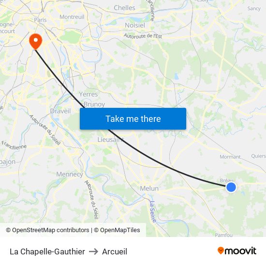 La Chapelle-Gauthier to Arcueil map