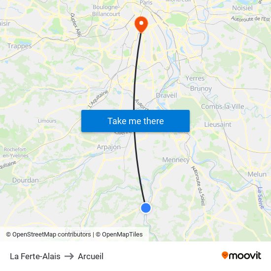 La Ferte-Alais to Arcueil map