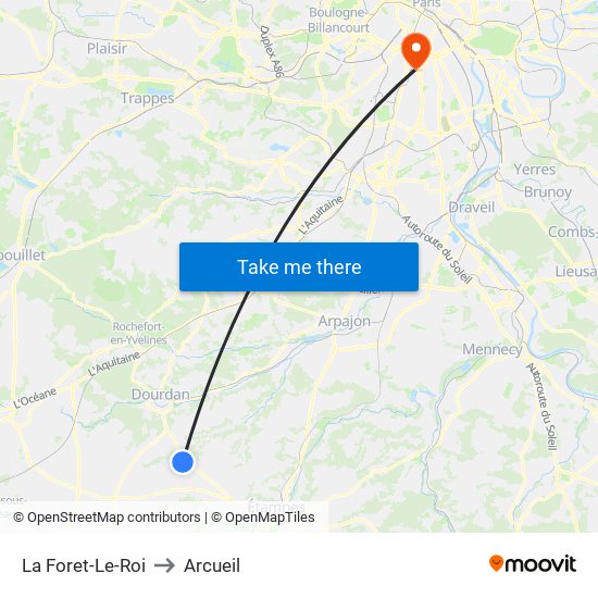 La Foret-Le-Roi to Arcueil map