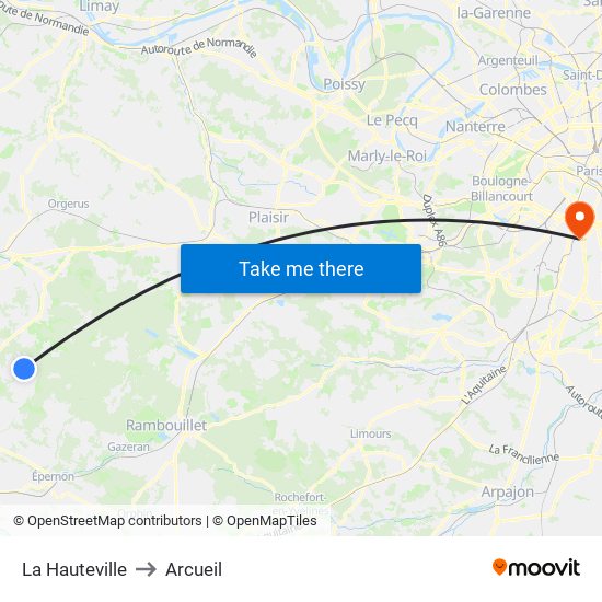 La Hauteville to Arcueil map
