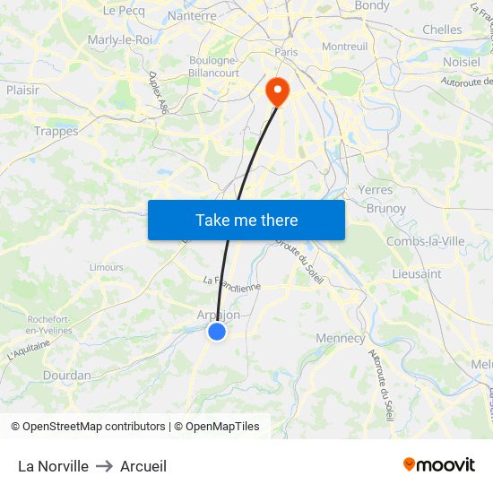 La Norville to Arcueil map