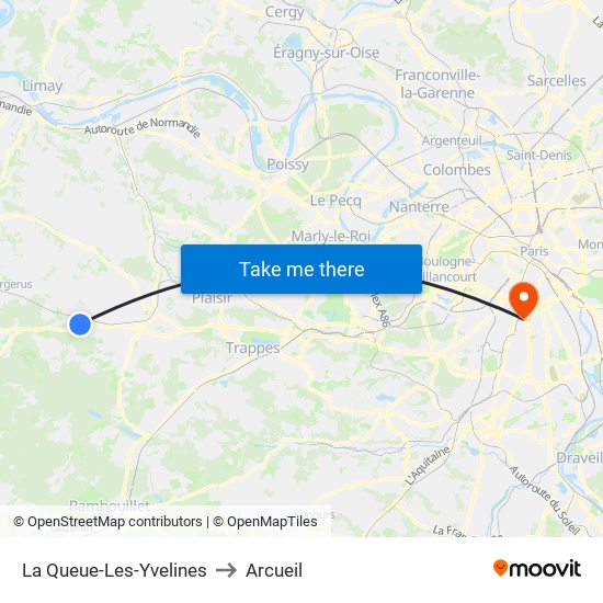 La Queue-Les-Yvelines to Arcueil map