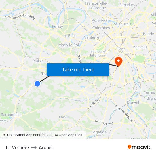 La Verriere to Arcueil map