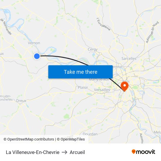 La Villeneuve-En-Chevrie to Arcueil map
