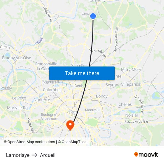 Lamorlaye to Arcueil map