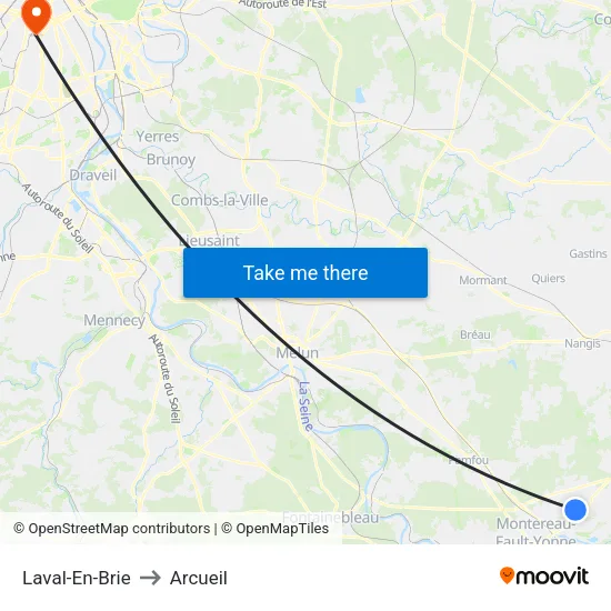 Laval-En-Brie to Arcueil map