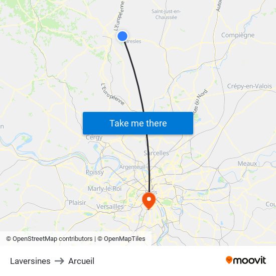 Laversines to Arcueil map