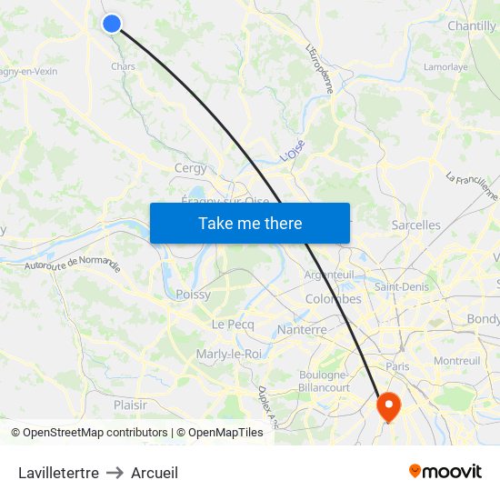Lavilletertre to Arcueil map
